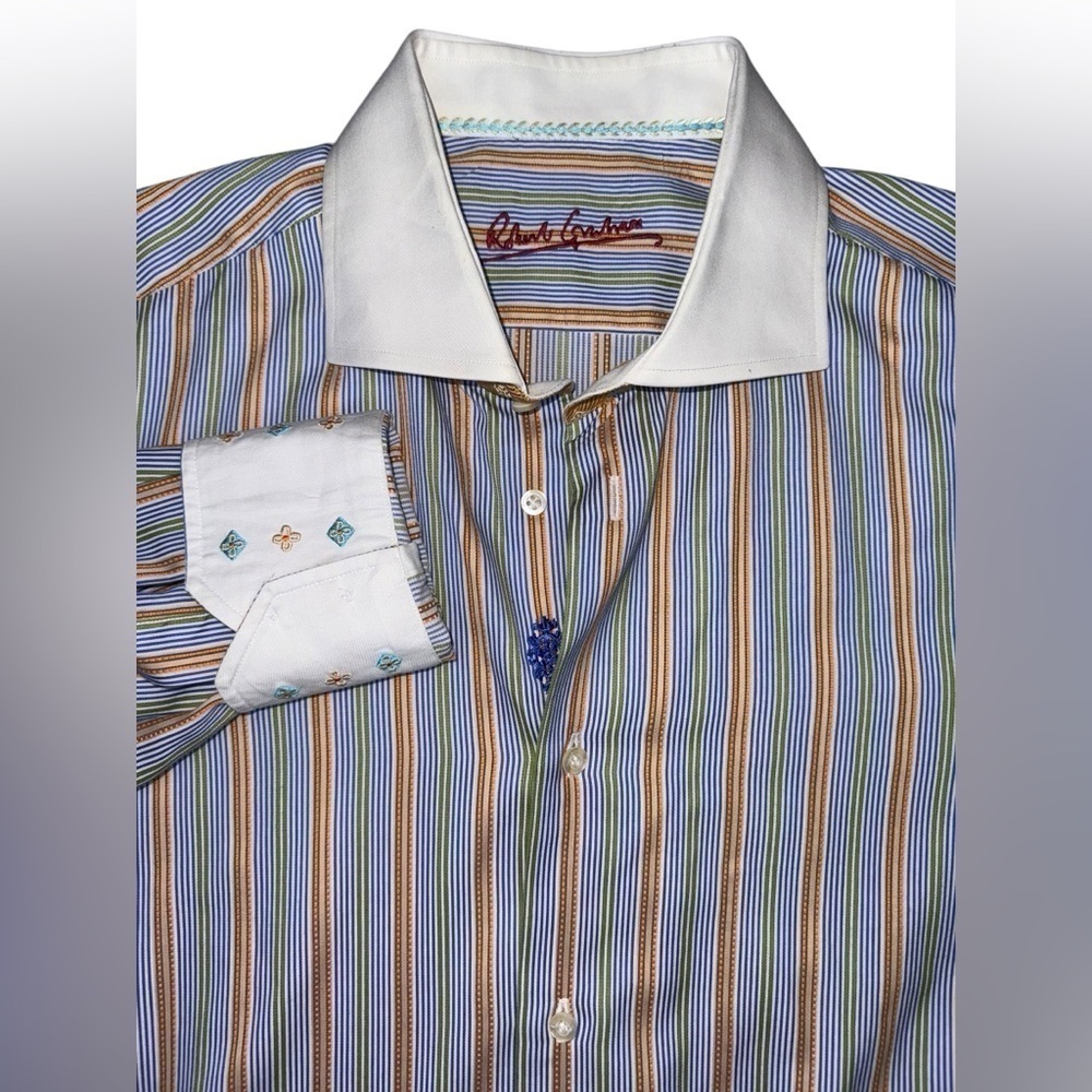Robert Graham Embroidered Flip Cuff Long Sleeve Button Up Shirt Mens Size L
